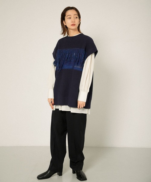 KBF(ケイビーエフ)の「MIXカラーランダムフリンジベスト(ベスト・レディース・ライトグレー/ネイビー/オリーブ・ONE)」の7枚目の写真