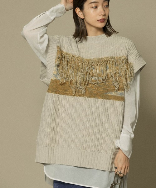 KBF(ケイビーエフ)の「MIXカラーランダムフリンジベスト(ベスト・レディース・ライトグレー/ネイビー/オリーブ・ONE)」の13枚目の写真