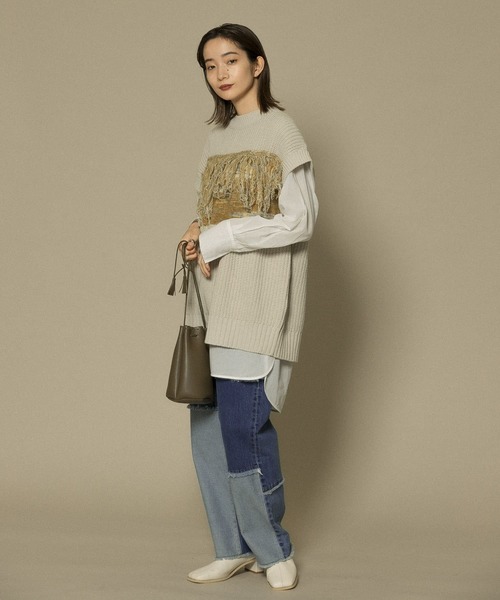 KBF(ケイビーエフ)の「MIXカラーランダムフリンジベスト(ベスト・レディース・ライトグレー/ネイビー/オリーブ・ONE)」の8枚目の写真