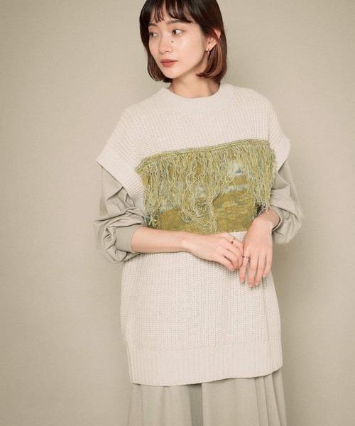 KBF(ケイビーエフ)の「MIXカラーランダムフリンジベスト(ベスト・レディース・ライトグレー/ネイビー/オリーブ・ONE)」の5枚目の写真