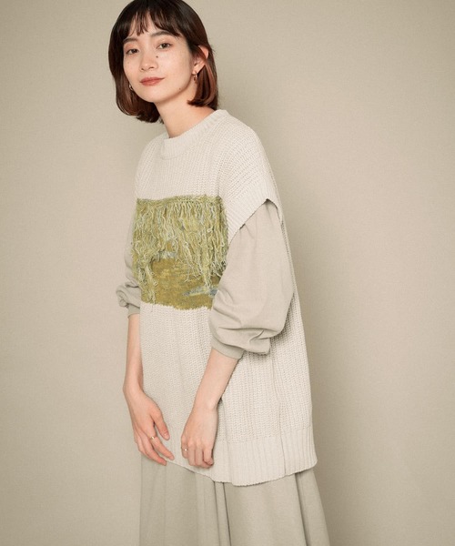 KBF(ケイビーエフ)の「MIXカラーランダムフリンジベスト(ベスト・レディース・ライトグレー/ネイビー/オリーブ・ONE)」の19枚目の写真