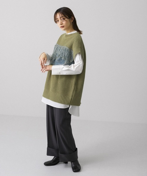 KBF(ケイビーエフ)の「MIXカラーランダムフリンジベスト(ベスト・レディース・ライトグレー/ネイビー/オリーブ・ONE)」の6枚目の写真