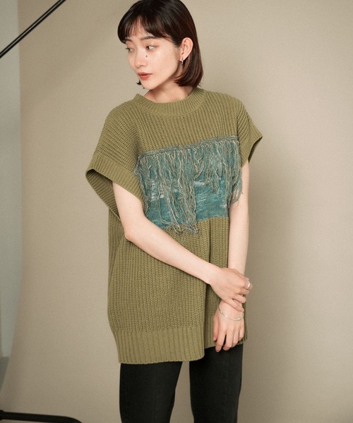 KBF(ケイビーエフ)の「MIXカラーランダムフリンジベスト(ベスト・レディース・ライトグレー/ネイビー/オリーブ・ONE)」の20枚目の写真