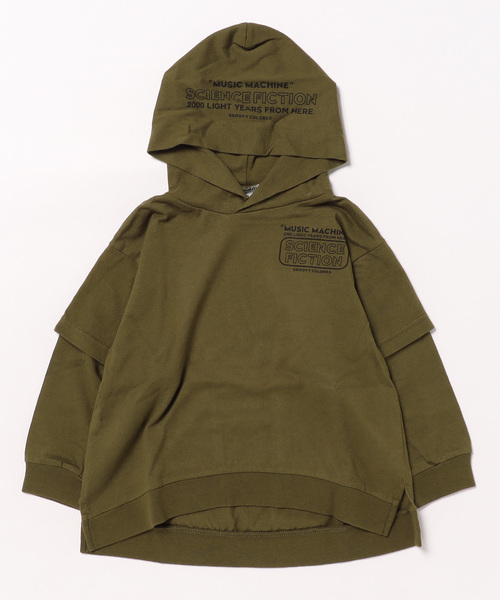 GROOVY COLORS（グルービーカラーズ）の「天竺 SF レイヤード パーカー（パーカー・キッズ・ブルー/チャコールグレー/カーキ・100/120/110）」の2枚目の写真