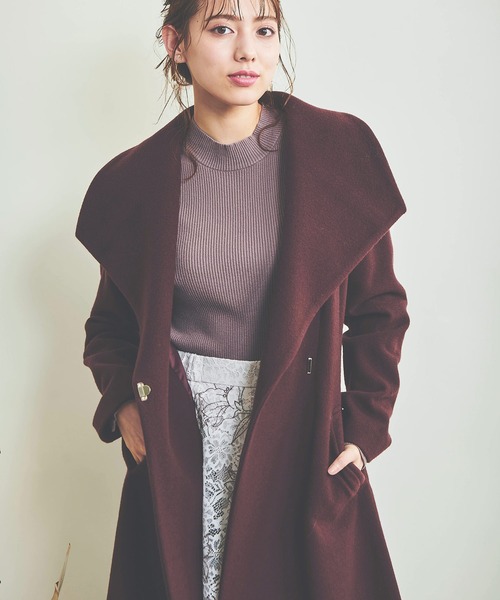 美品　ノエラ　NOELA ベルト付　ロングコート　ウール　ボルドー NOELA（ノエラ）の「ショールカラーウールトレンチコート（トレンチ