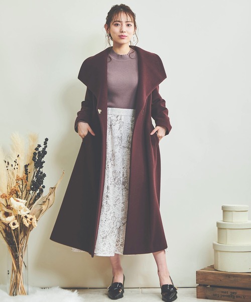 NOELA（ノエラ）の「ショールカラーウールトレンチコート（トレンチコート・レディース・ボルドー/オフホワイト/ラベンダー・S/M）」の12枚目の写真
