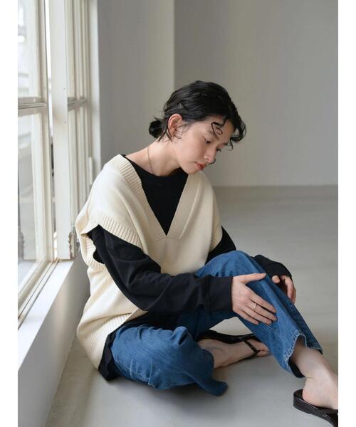 AMERI◆ベスト/FREE/コットン/BLK/無地/01410690520// Cotton Jersey Asymmetry Top(1 BLACK): Mame Kurogouchi