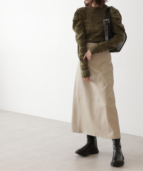 FREE'S MART（フリーズマート）の「◆配色ステッチフェイクレザーAラインスカート（スカート・レディース・ブラック/ベージュ/カーキ・FREE）」の2枚目の写真