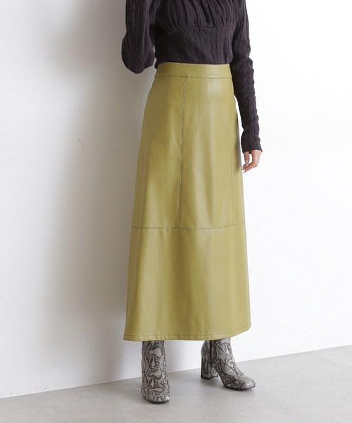 FREE'S MART（フリーズマート）の「◆配色ステッチフェイクレザーAラインスカート（スカート・レディース・ブラック/ベージュ/カーキ・FREE）」の3枚目の写真