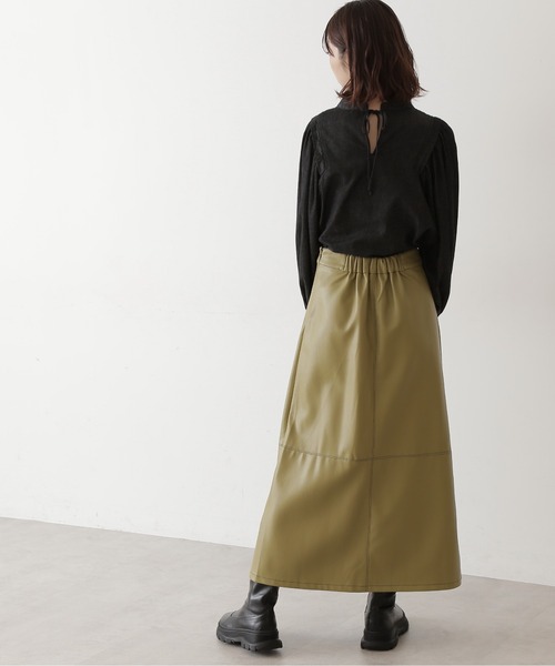 FREE'S MART（フリーズマート）の「◆配色ステッチフェイクレザーAラインスカート（スカート・レディース・ブラック/ベージュ/カーキ・FREE）」の10枚目の写真
