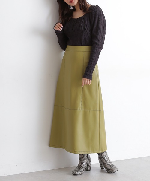 FREE'S MART（フリーズマート）の「◆配色ステッチフェイクレザーAラインスカート（スカート・レディース・ブラック/ベージュ/カーキ・FREE）」の11枚目の写真