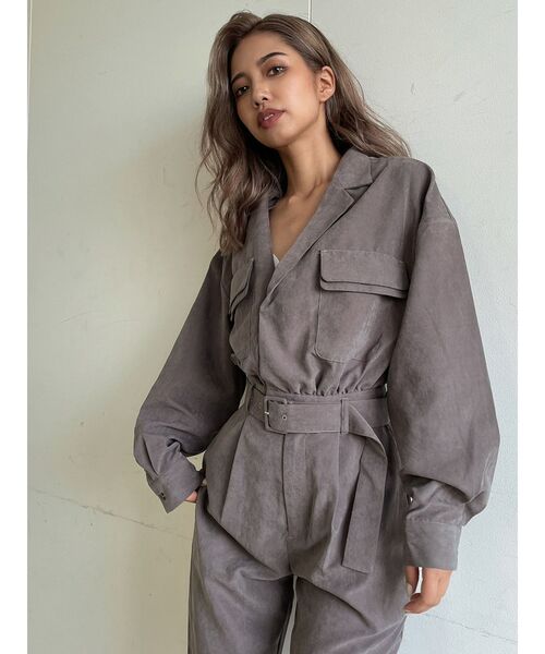 GYDA（ジェイダ）の「BACK OPEN PEACH SKINロンパース（サロペット/オーバーオール・レディース・チャコールグレー/カーキ・FREE）」の5枚目の写真