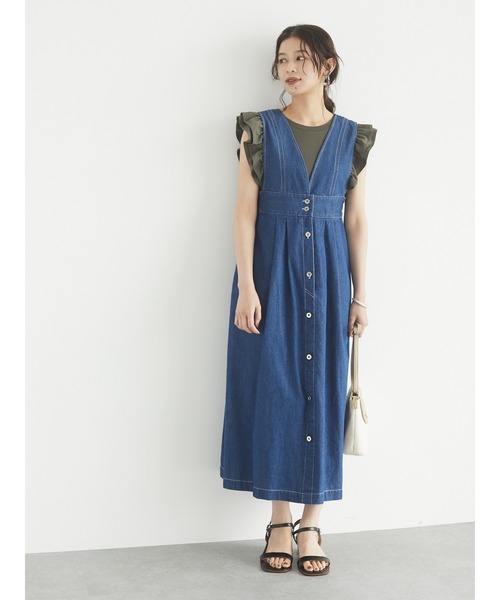 Green　Parks（グリーンパークス）の「【WEB限定】配色ステッチジャンスカ＊（ジャンパースカート・レディース・ライトインディゴブルー/インディゴブルー・FREE）」の22枚目の写真