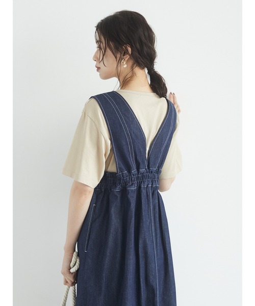 Green　Parks（グリーンパークス）の「【WEB限定】配色ステッチジャンスカ＊（ジャンパースカート・レディース・ライトインディゴブルー/インディゴブルー・FREE）」の4枚目の写真