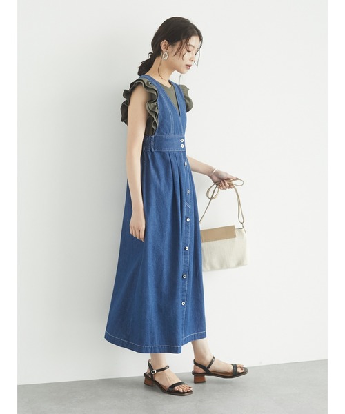 Green　Parks（グリーンパークス）の「【WEB限定】配色ステッチジャンスカ＊（ジャンパースカート・レディース・ライトインディゴブルー/インディゴブルー・FREE）」の10枚目の写真