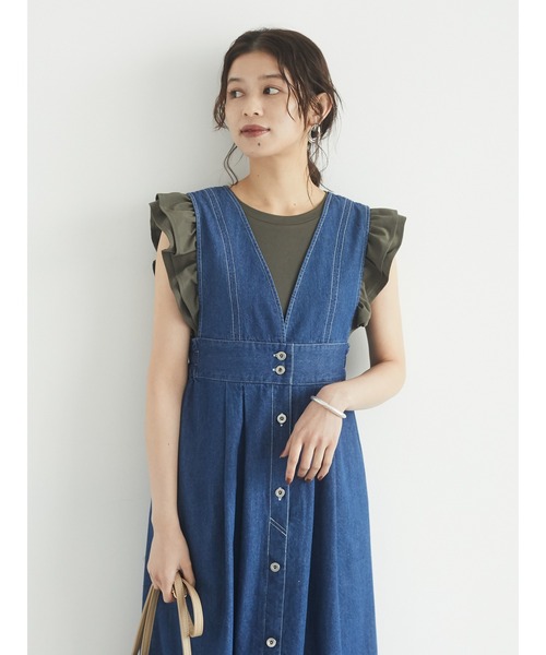 Green　Parks（グリーンパークス）の「【WEB限定】配色ステッチジャンスカ＊（ジャンパースカート・レディース・ライトインディゴブルー/インディゴブルー・FREE）」の12枚目の写真