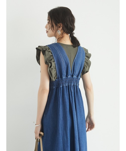 Green　Parks（グリーンパークス）の「【WEB限定】配色ステッチジャンスカ＊（ジャンパースカート・レディース・ライトインディゴブルー/インディゴブルー・FREE）」の13枚目の写真