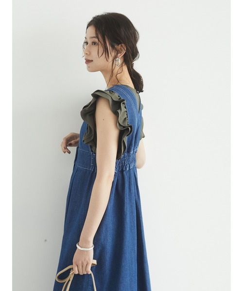 Green　Parks（グリーンパークス）の「【WEB限定】配色ステッチジャンスカ＊（ジャンパースカート・レディース・ライトインディゴブルー/インディゴブルー・FREE）」の14枚目の写真