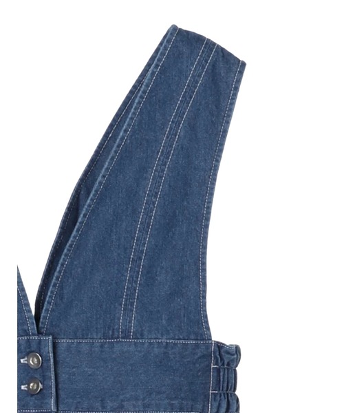 Green　Parks（グリーンパークス）の「【WEB限定】配色ステッチジャンスカ＊（ジャンパースカート・レディース・ライトインディゴブルー/インディゴブルー・FREE）」の17枚目の写真