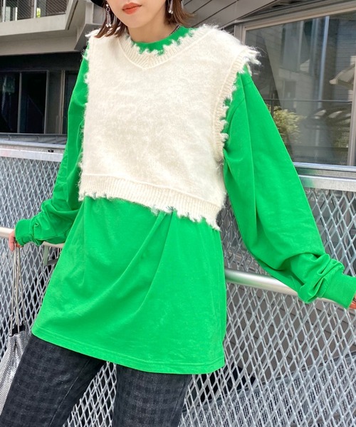 WHO'S WHO gallery（フーズフーギャラリー）の「ブラッシュニットベスト（ベスト・レディース・ブラック/ダークグリーン/パープル/オフホワイト/グリーン・FREE）」の2枚目の写真