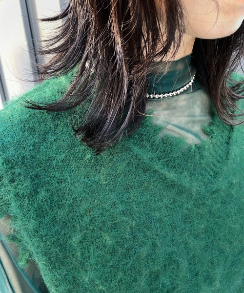 WHO'S WHO gallery（フーズフーギャラリー）の「ブラッシュニットベスト（ベスト・レディース・ブラック/ダークグリーン/パープル/オフホワイト/グリーン・FREE）」の15枚目の写真