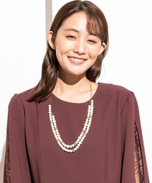 キラキラストーン×パール ロングネックレス