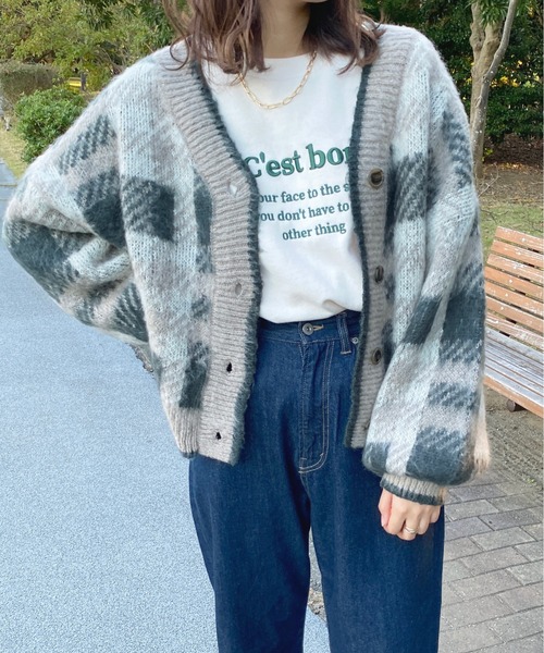 apres jour（アプレジュール）の「【4周年記念アイテム】チェックカーディガン【ZOZOTOWN限定アイテム】（カーディガン/ボレロ・レディース・ダークグリーン/ダークブラウン/ダークブルー/スモークピンク・X-LARGE/フリー）」の15枚目の写真