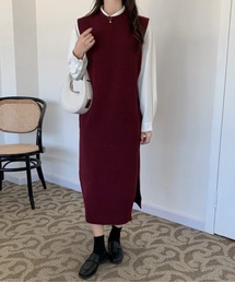 ノースリーブロングニットワンピース