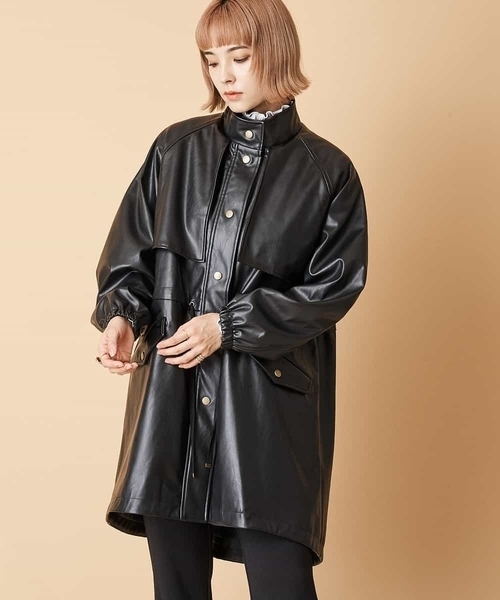 A de a.v.v(アードアー・ヴェ・ヴェ)の「(SET UP対応)ウエストドロストスタンドエコカラーレザーコート(ブルゾン・レディース・ブラック/ベージュ・38/36)」の2枚目の写真