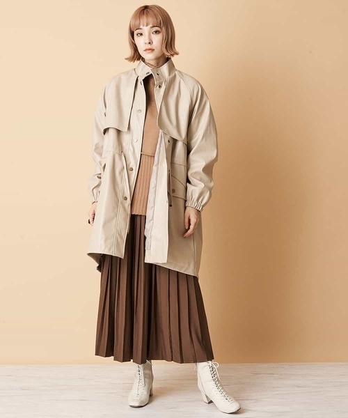 A de a.v.v(アードアー・ヴェ・ヴェ)の「(SET UP対応)ウエストドロストスタンドエコカラーレザーコート(ブルゾン・レディース・ブラック/ベージュ・38/36)」の3枚目の写真