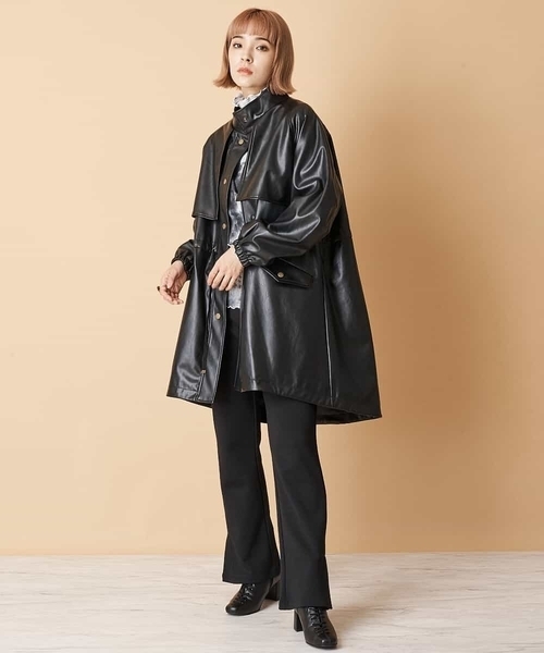 A de a.v.v(アードアー・ヴェ・ヴェ)の「(SET UP対応)ウエストドロストスタンドエコカラーレザーコート(ブルゾン・レディース・ブラック/ベージュ・38/36)」の6枚目の写真