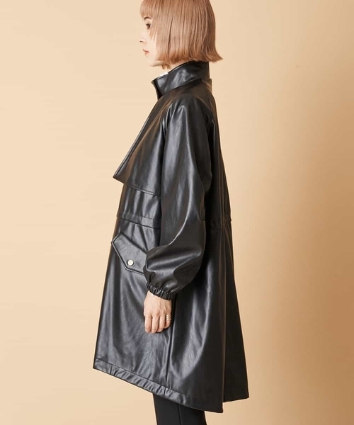 A de a.v.v(アードアー・ヴェ・ヴェ)の「(SET UP対応)ウエストドロストスタンドエコカラーレザーコート(ブルゾン・レディース・ブラック/ベージュ・38/36)」の9枚目の写真