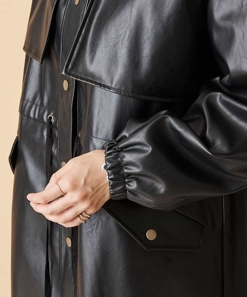 A de a.v.v(アードアー・ヴェ・ヴェ)の「(SET UP対応)ウエストドロストスタンドエコカラーレザーコート(ブルゾン・レディース・ブラック/ベージュ・38/36)」の12枚目の写真