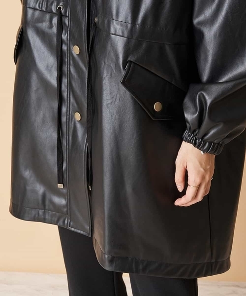 A de a.v.v(アードアー・ヴェ・ヴェ)の「(SET UP対応)ウエストドロストスタンドエコカラーレザーコート(ブルゾン・レディース・ブラック/ベージュ・38/36)」の14枚目の写真
