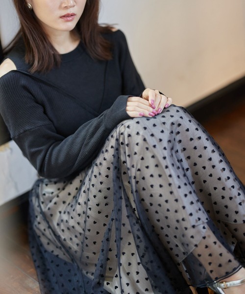 tocco closet(トッコ クローゼット)の「ハートチュールフレアスカート(スカート・レディース・ベージュ/ピンク系その他・M)」の5枚目の写真