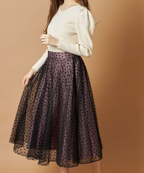 tocco closet(トッコ クローゼット)の「ハートチュールフレアスカート(スカート・レディース・ベージュ/ピンク系その他・M)」の7枚目の写真