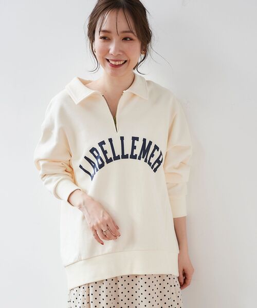 le.coeur blanc（ルクールブラン）の「ハーフジップロゴ裏毛プルオーバー（Tシャツ/カットソー・レディース・グレー/アイボリー・38）」の4枚目の写真