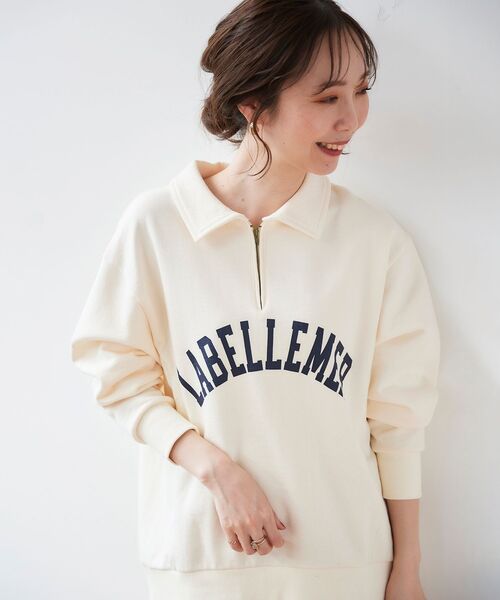 le.coeur blanc（ルクールブラン）の「ハーフジップロゴ裏毛プルオーバー（Tシャツ/カットソー・レディース・グレー/アイボリー・38）」の5枚目の写真