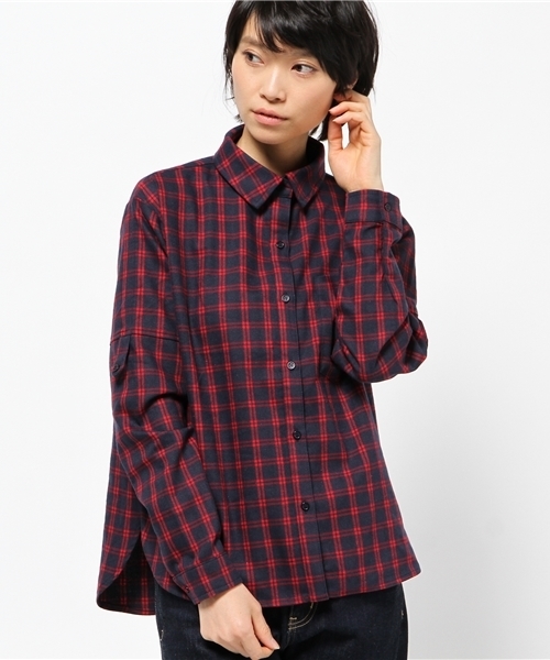 OUTLET（アウトレット）の「【mystic】チェックシャツ（シャツ/ブラウス・レディース・オレンジ/ブラック/レッド・FREE）」の3枚目の写真