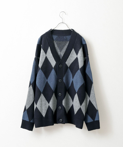 ZIP FIVE(ジップファイブ)の「【loot box】 アーガイル柄 ルーズニットカーディガン(カーディガン/ボレロ・レディース・ブラック/グレー/ブルーグレー/ベージュ・MEDIUM/LARGE)」の16枚目の写真