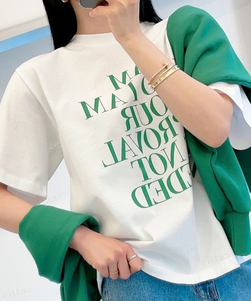 Dalfwin(ダールフィン)の「I AMレタリング半袖Tシャツ(Tシャツ/カットソー・レディース・グリーン/ブラック/ベージュ/バイオレット・FREE)」の3枚目の写真