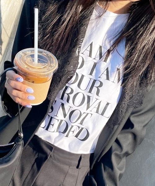 Dalfwin(ダールフィン)の「I AMレタリング半袖Tシャツ(Tシャツ/カットソー・レディース・グリーン/ブラック/ベージュ/バイオレット・FREE)」の14枚目の写真