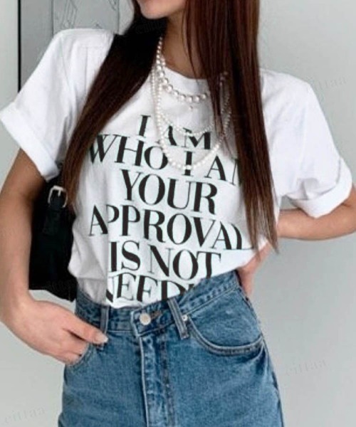 Dalfwin(ダールフィン)の「I AMレタリング半袖Tシャツ(Tシャツ/カットソー・レディース・グリーン/ブラック/ベージュ/バイオレット・FREE)」の13枚目の写真