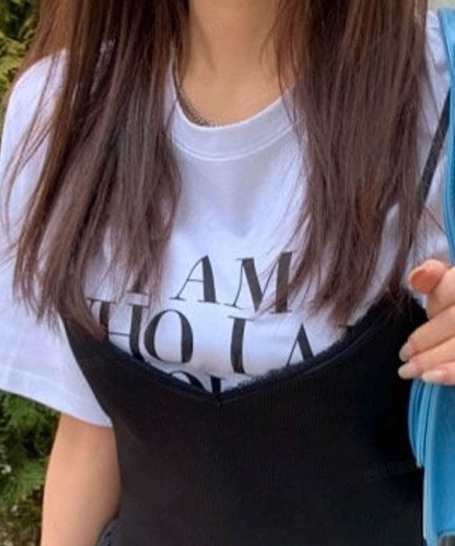 Dalfwin(ダールフィン)の「I AMレタリング半袖Tシャツ(Tシャツ/カットソー・レディース・グリーン/ブラック/ベージュ/バイオレット・FREE)」の10枚目の写真