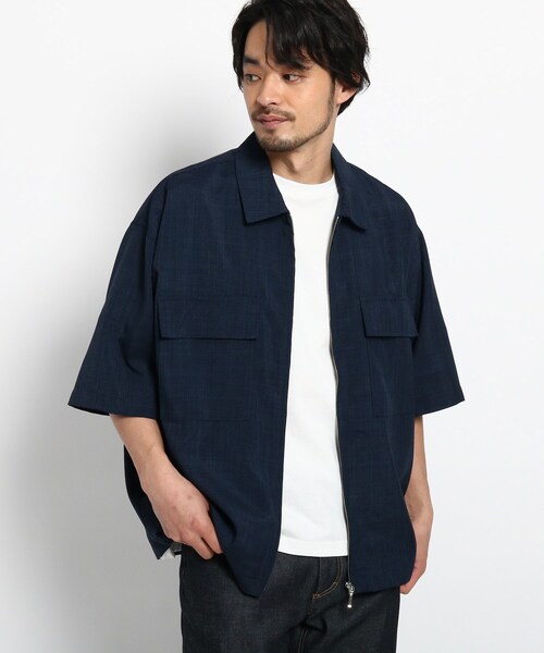 BASECONTROL(ベースコントロール)の「◆リネンタッチシャンブレー ビッグシルエット 半袖ジップシャツ(シャツ/ブラウス・メンズ・ブラック/ベージュ/ネイビー・02/03/04)」の3枚目の写真