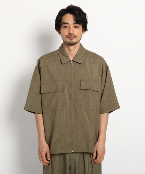 BASECONTROL(ベースコントロール)の「◆リネンタッチシャンブレー ビッグシルエット 半袖ジップシャツ(シャツ/ブラウス・メンズ・ブラック/ベージュ/ネイビー・02/03/04)」の4枚目の写真