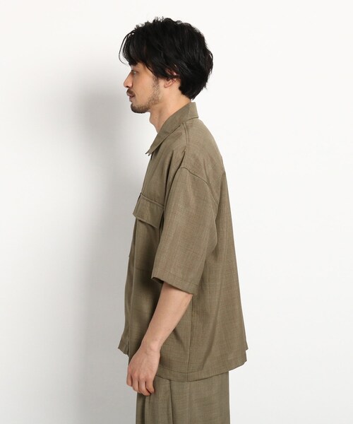 BASECONTROL(ベースコントロール)の「◆リネンタッチシャンブレー ビッグシルエット 半袖ジップシャツ(シャツ/ブラウス・メンズ・ブラック/ベージュ/ネイビー・02/03/04)」の5枚目の写真