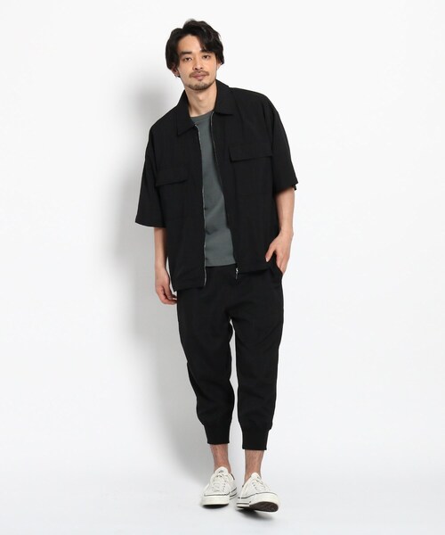 BASECONTROL(ベースコントロール)の「◆リネンタッチシャンブレー ビッグシルエット 半袖ジップシャツ(シャツ/ブラウス・メンズ・ブラック/ベージュ/ネイビー・02/03/04)」の13枚目の写真