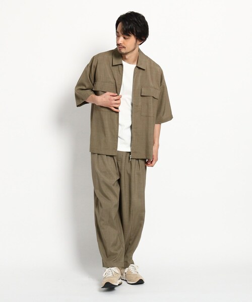 BASECONTROL(ベースコントロール)の「◆リネンタッチシャンブレー ビッグシルエット 半袖ジップシャツ(シャツ/ブラウス・メンズ・ブラック/ベージュ/ネイビー・02/03/04)」の14枚目の写真