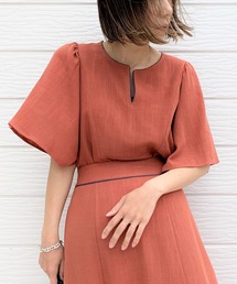 Q | リネンタッチパイピングキーネックブラウス(シャツ/ブラウス)